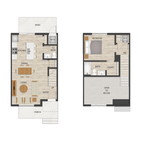 1 bedroom 1 bathroom townhome floor plan | Apartments in Hudsonville, MI Elmwood Lake Apartments